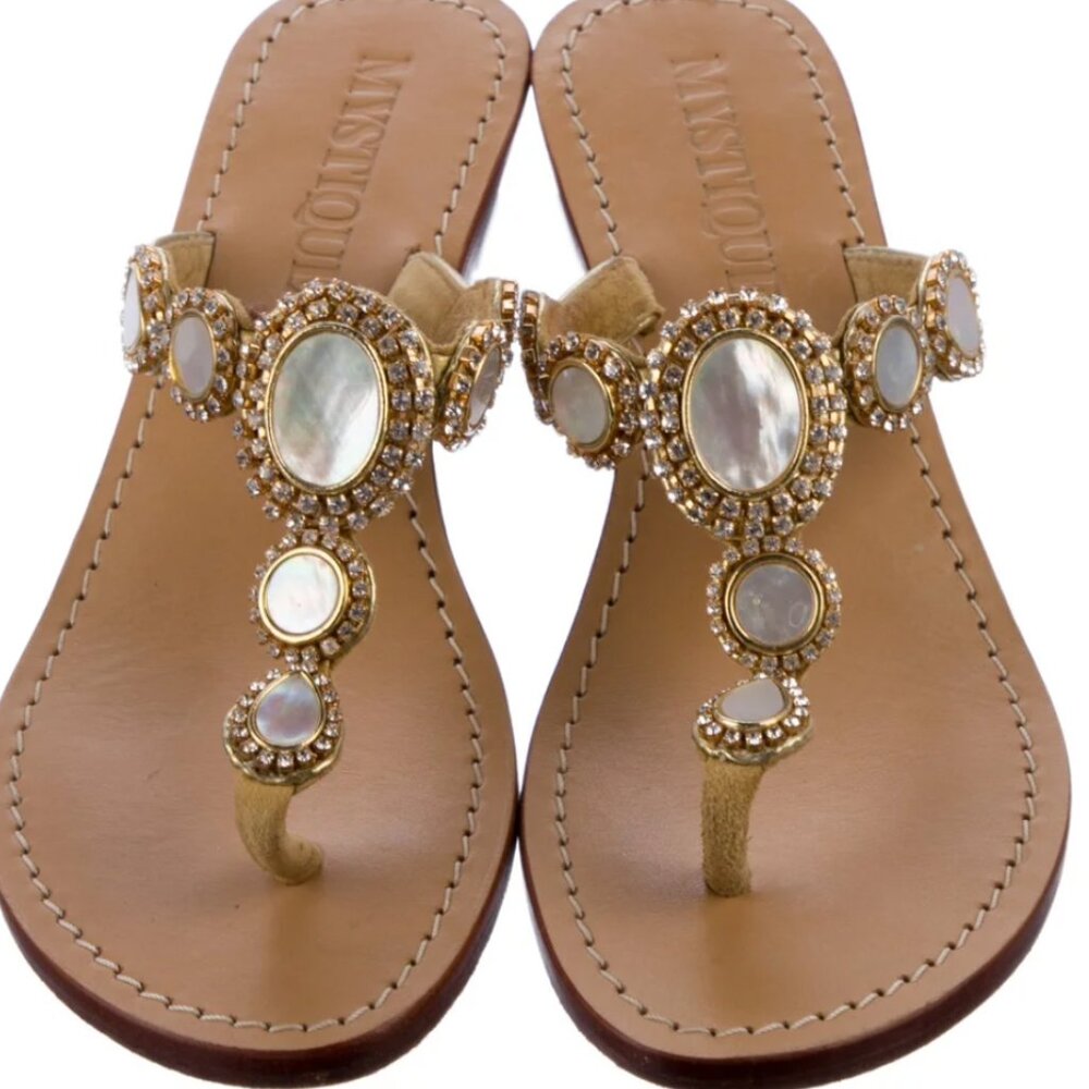 Mystique sandals mother of pearl rhinestones wedding on the beach size 6 super